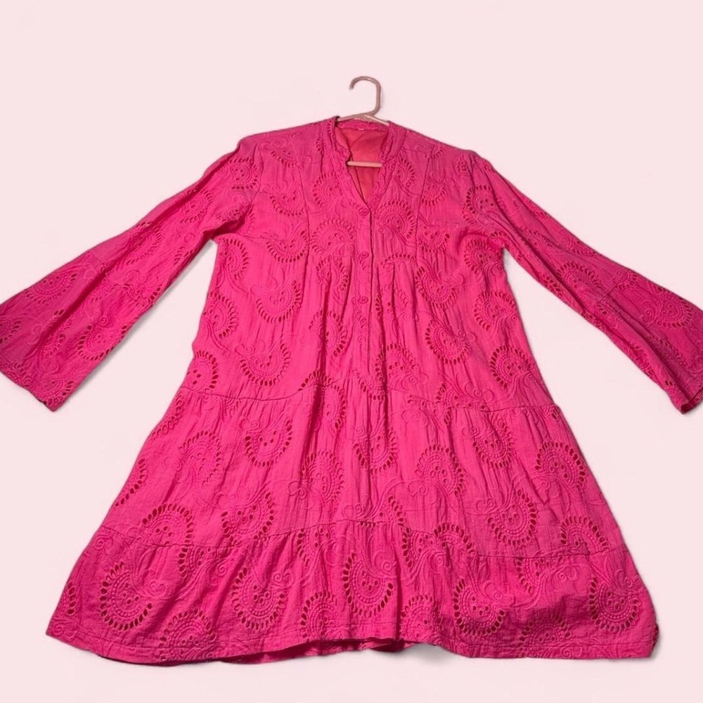 Bright Fuchsia Eyelet Tiered Dress